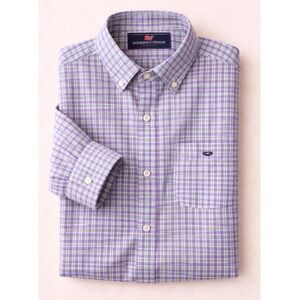 Vineyard Vines Lavender and Green Plaid Button-Down Shirt